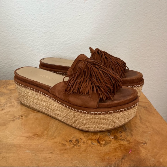 Stuart Weitzman Wiggleroom Suede Leather Fringe Espadrille Wedge Platform Sandal - Picture 12 of 14